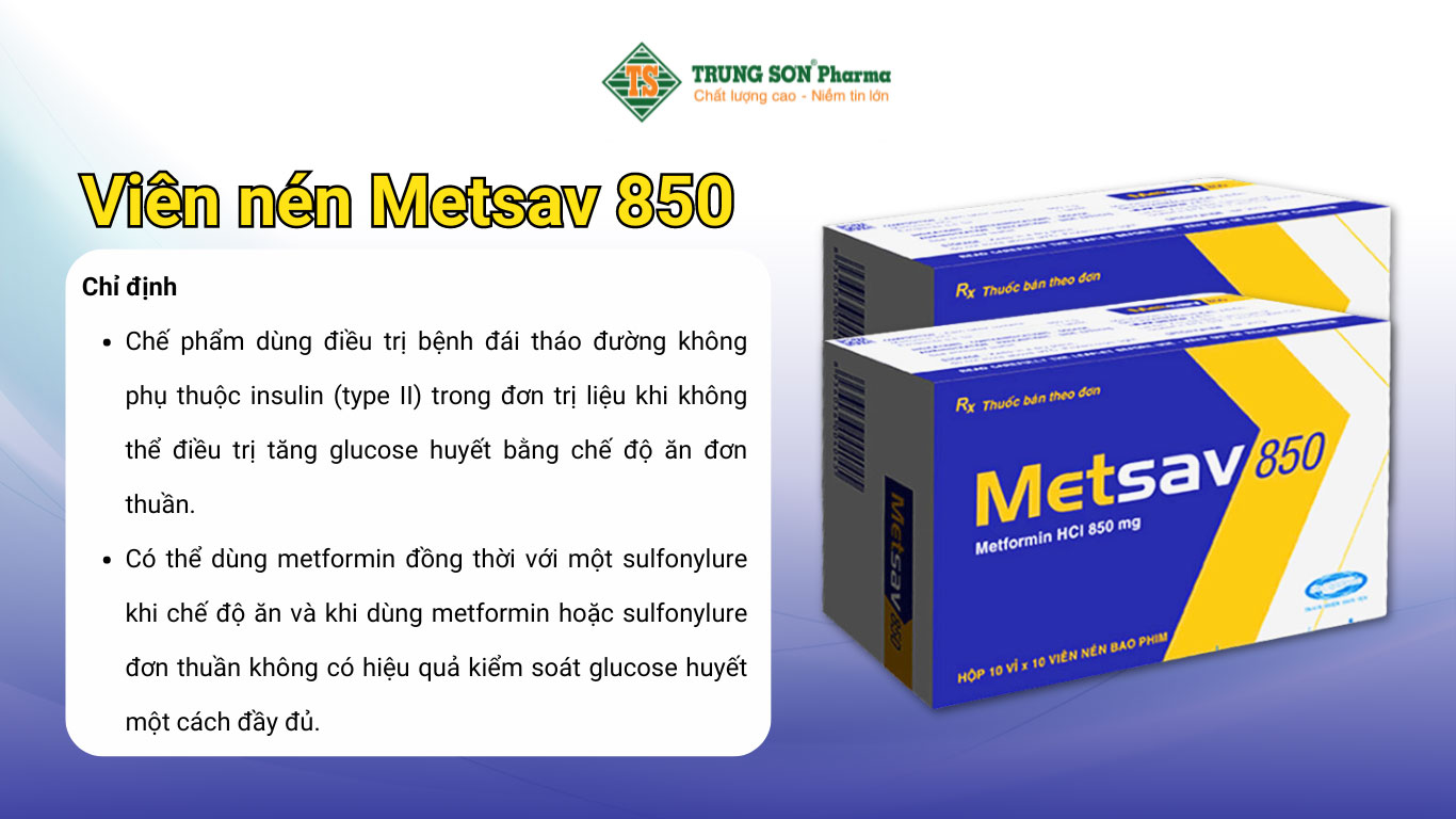 Viên nén Metsav 850 Savi điều trị bệnh đái tháo đường