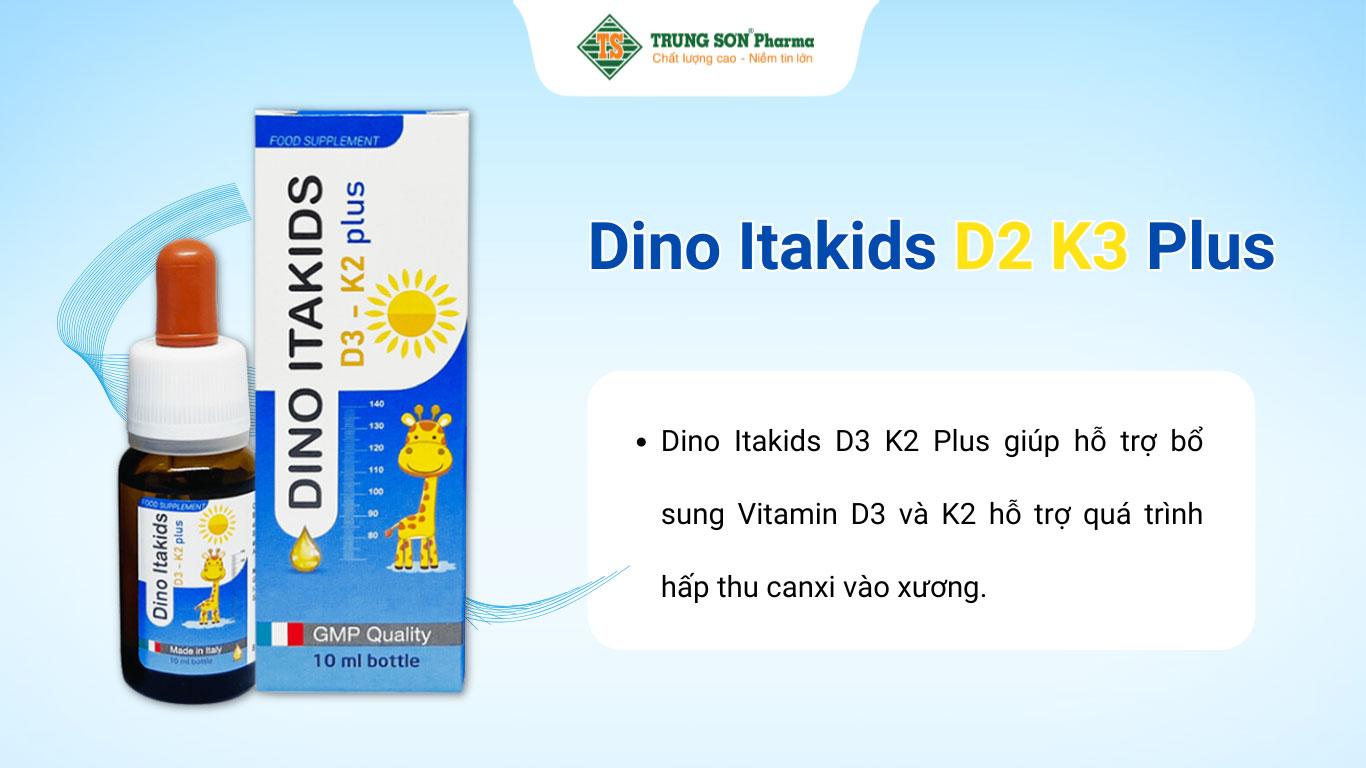 Dino Itakids D2 K3 Plus hỗ trợ bổ sung vitamin giúp hấp thu canxi (10ml)