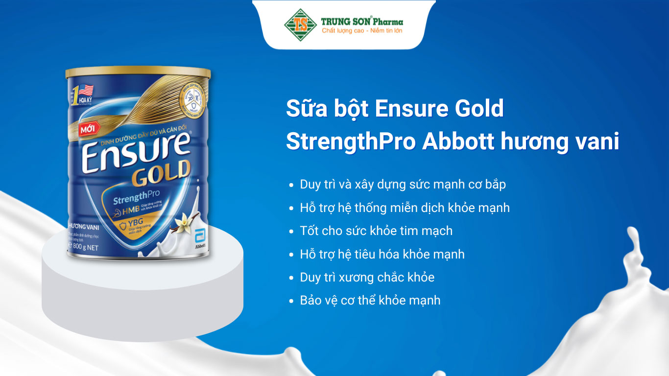 Sữa bột Ensure Gold StrengthPro Abbott hương vani tăng cường sức khỏe khối cơ, tăng miễn dịch 