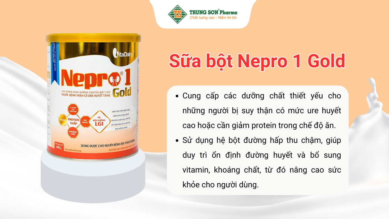 Sữa bột Nepro 1 Gold VitaDairy cung cấp dinh dưỡng dành cho người bệnh thận 