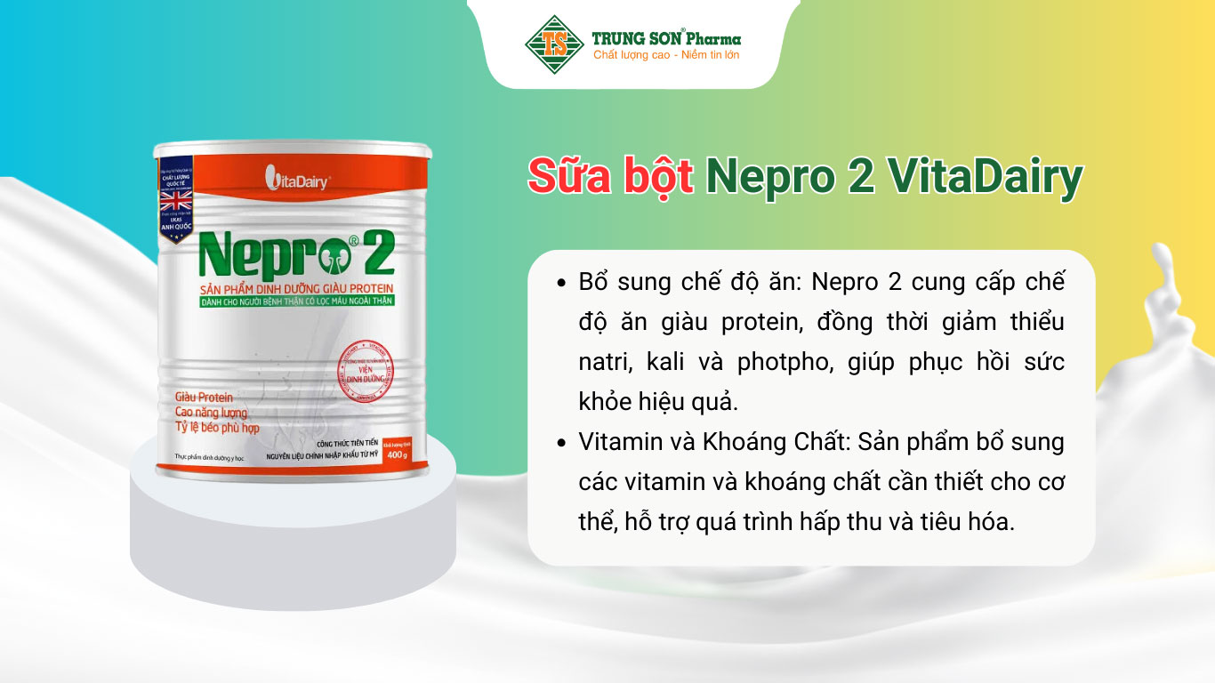 Sữa bột Nepro 2 VitaDairy cung cấp protein dành cho người bệnh thận