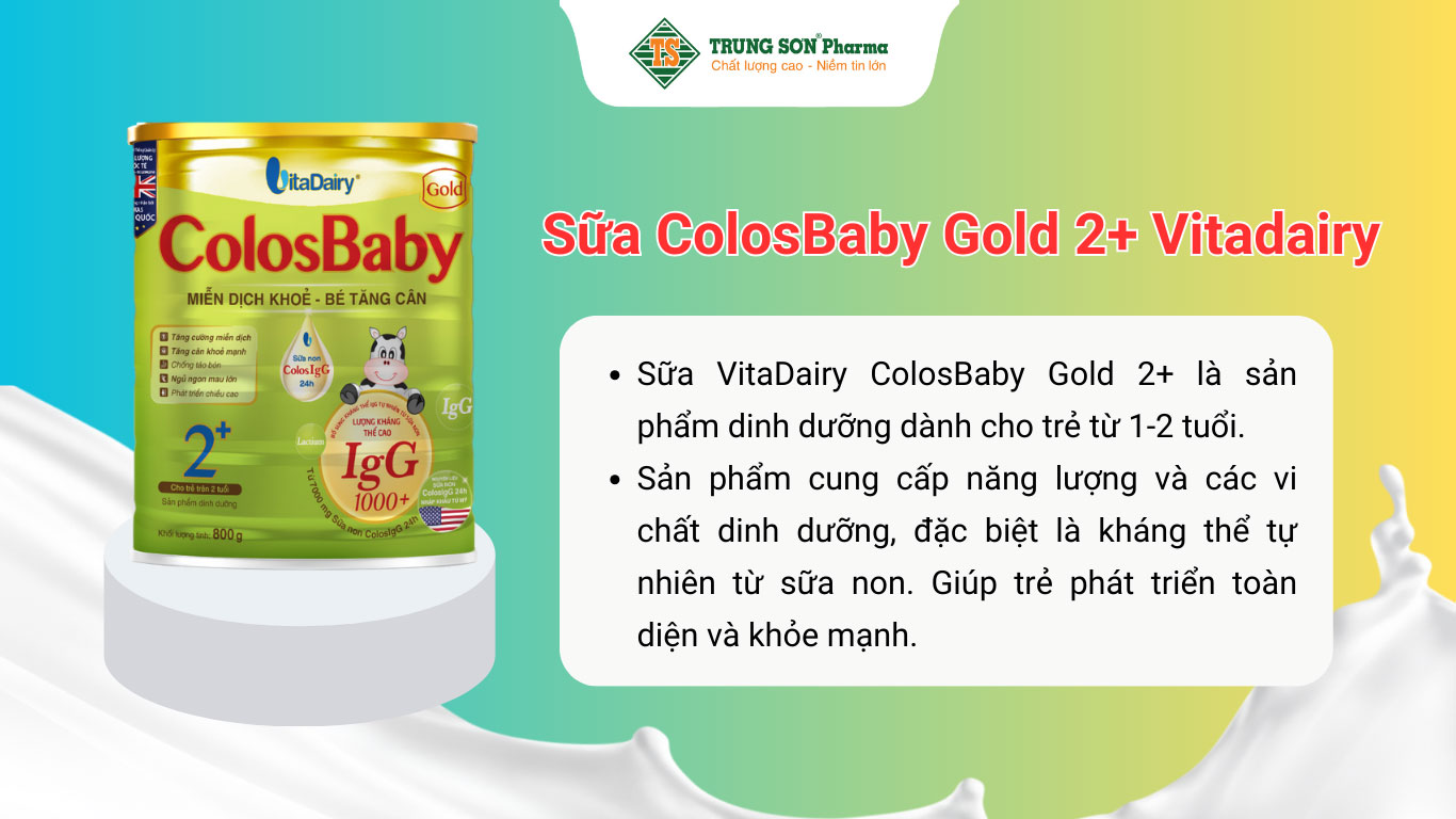 Sữa ColosBaby Gold 2+ Vitadairy hỗ trợ bổ sung kháng thể cho trẻ từ 2 tuổi trở lên