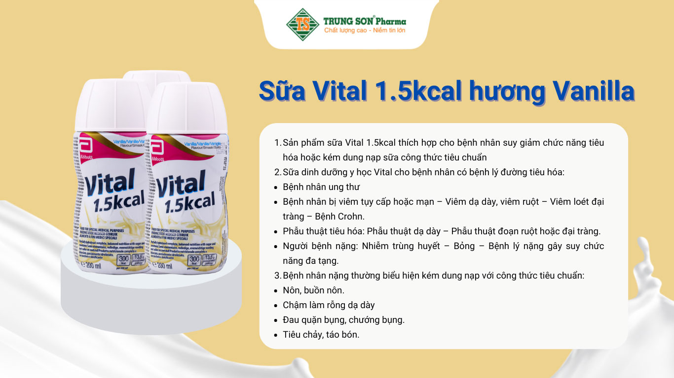 Sữa Vital 1.5kcal hương Vanilla - Giải pháp cho người suy dinh dưỡng và bệnh nhân ung thư, kém hấp thu