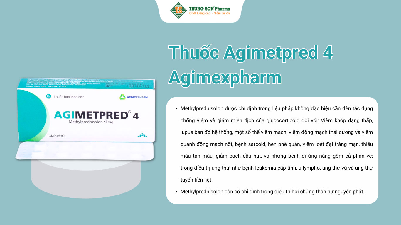 Thuốc Agimetpred 4 Agimexpharm chống viêm, điều trị hội chứng thận hư nguyên phát