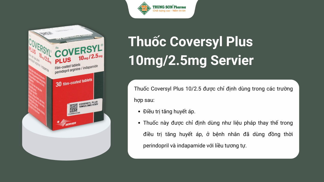 Thuốc Coversyl Plus 10mg/2.5mg Servier điều trị tăng huyết áp 