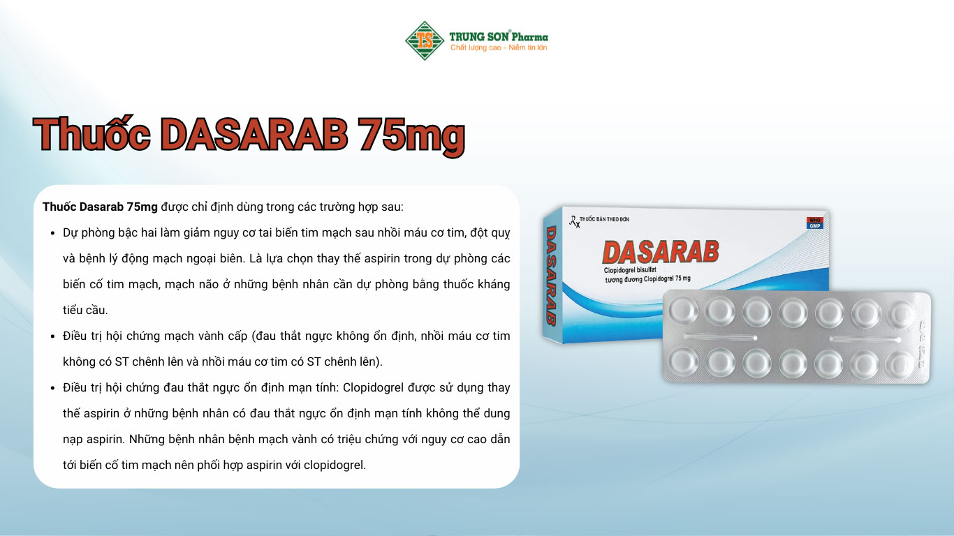 Thuốc Dasarab 75mg Davi Pharm điều trị hội chứng mạch vành cấp