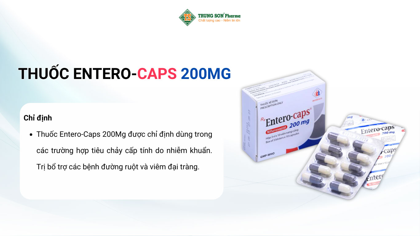 Thuốc Entero-Caps 200mg Domesco điều trị tiêu chảy cấp tính do nhiễm khuẩn 