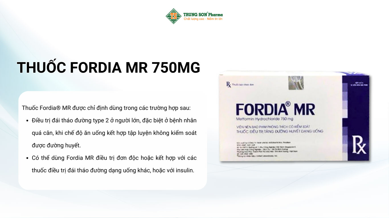 Thuốc Fordia MR 750mg United điều trị tiểu đường tuýp 2 