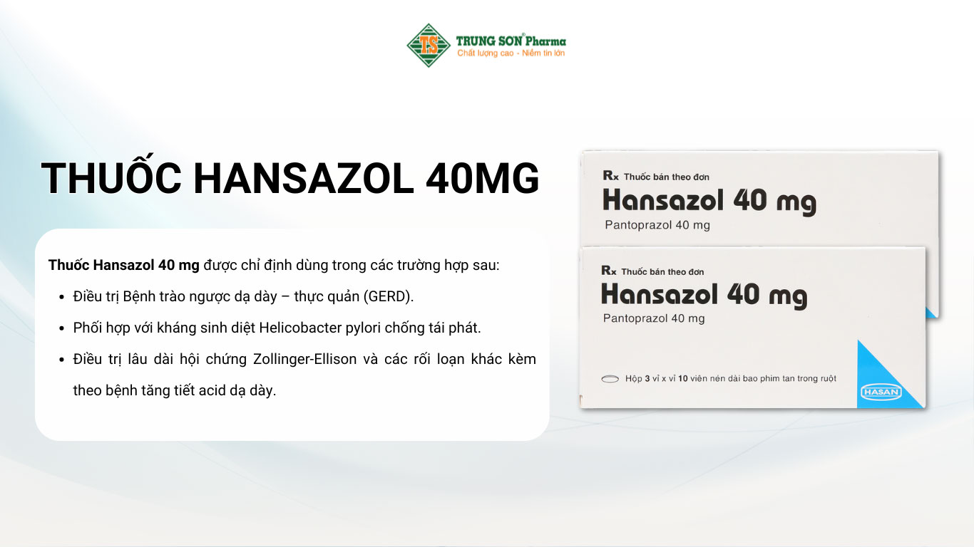 Thuốc Hansazol 40mg Hasan điều trị loét dạ dày và tá tràng, trào ngược dạ dày 