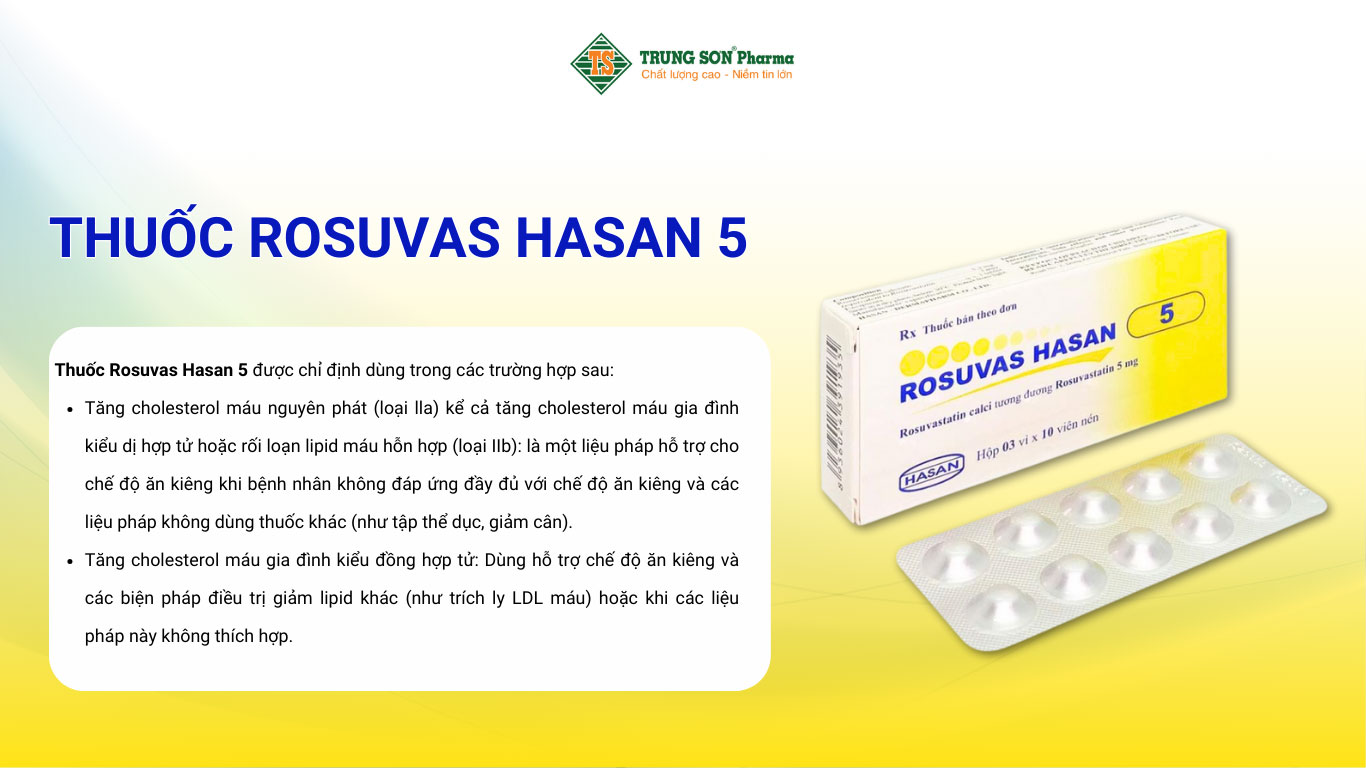 Thuốc Rosuvas Hasan 5 điều trị tăng cholesterol máu