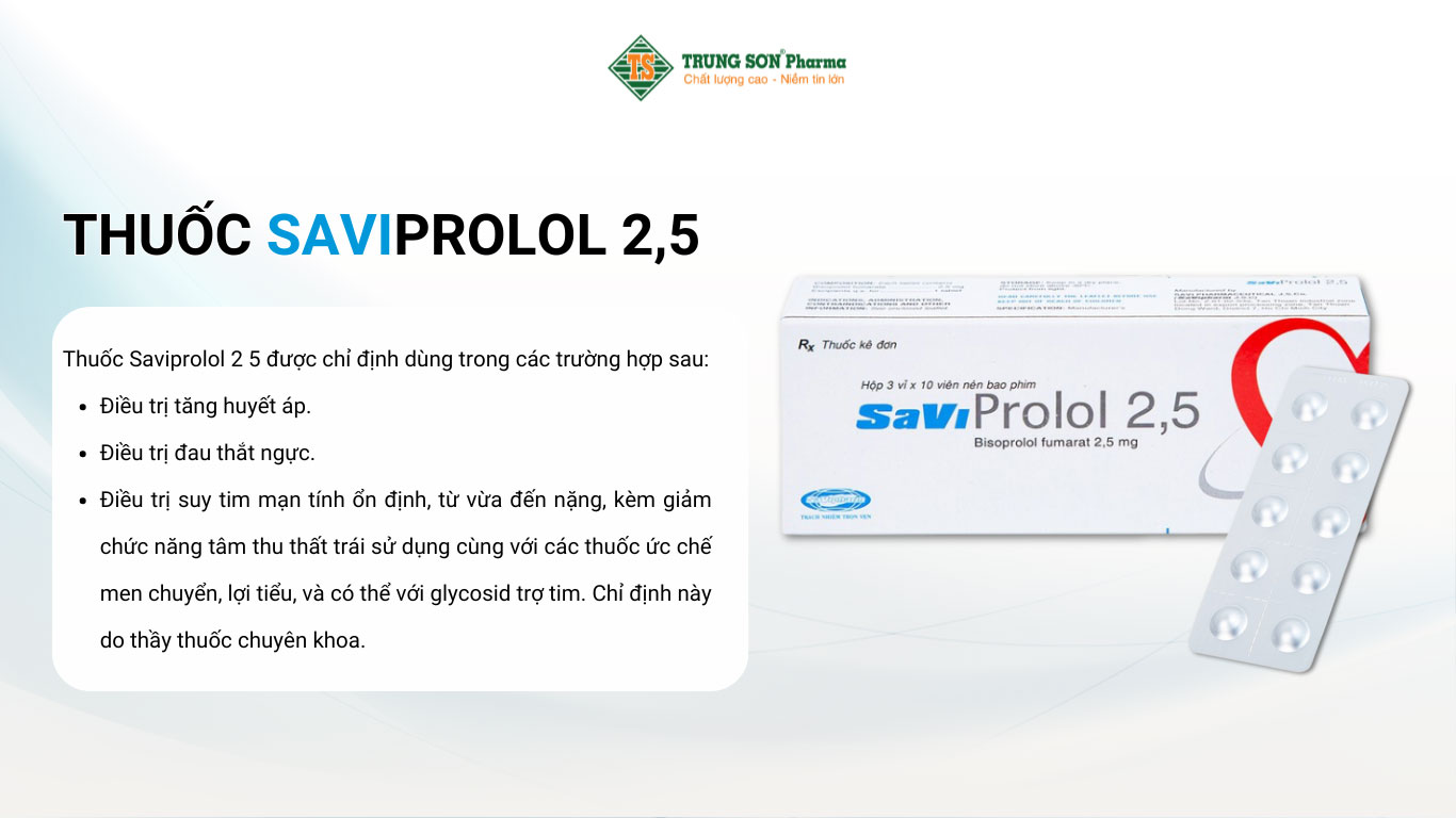 Thuốc SaViProlol 2,5 điều trị tăng huyết áp, đau thắt ngực