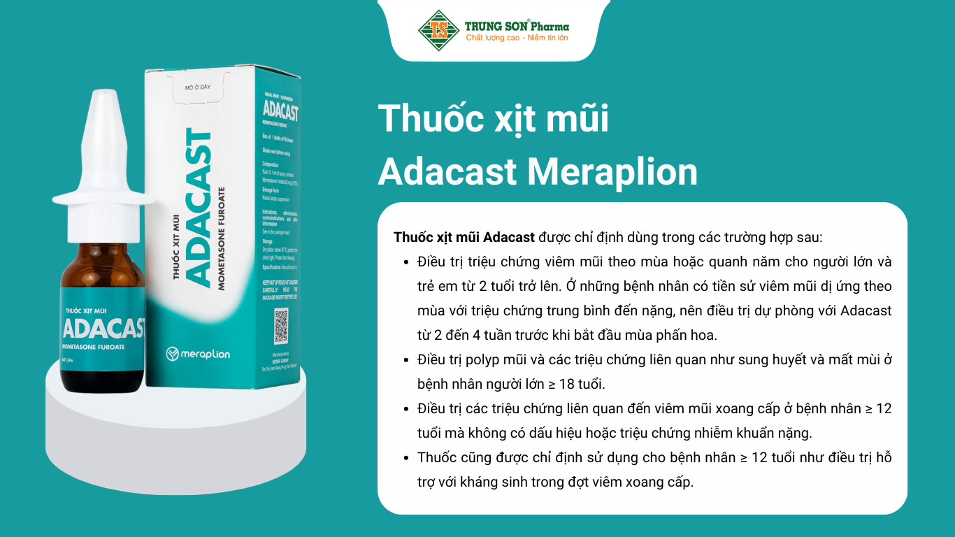 Thuốc xịt mũi Adacast Meraplion điều trị viêm mũi dị ứng, sung huyết và mất mùi, viêm mũi xoang