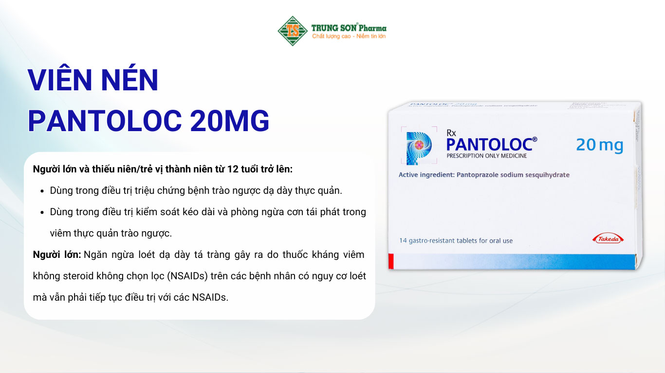 Viên nén Pantoloc 20mg Takeda điều trị trào ngược dạ dày thực quản