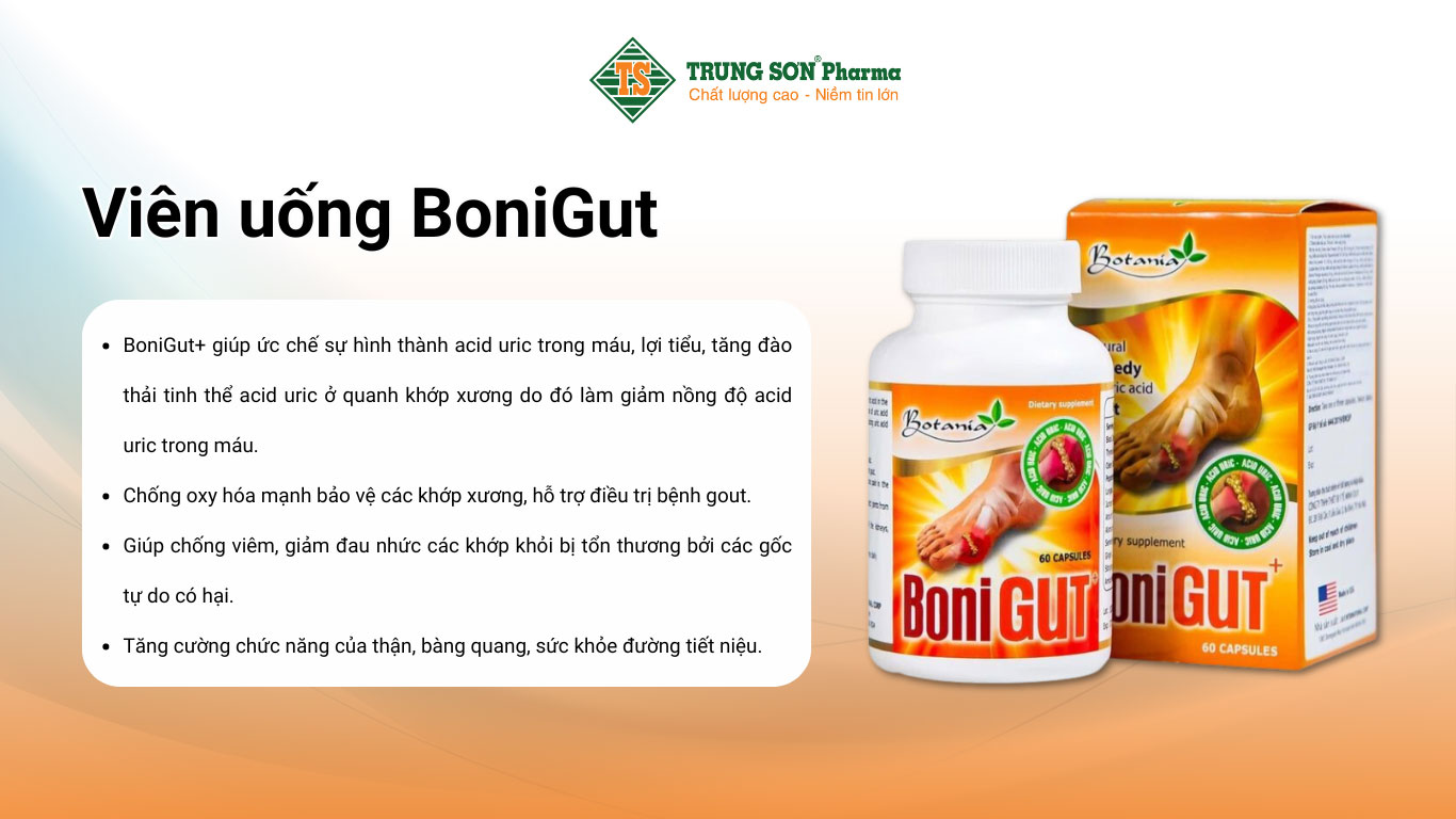 Viên uống BoniGut Botania giảm nồng độ acid uric trong máu, hỗ trợ điều trị bệnh gout