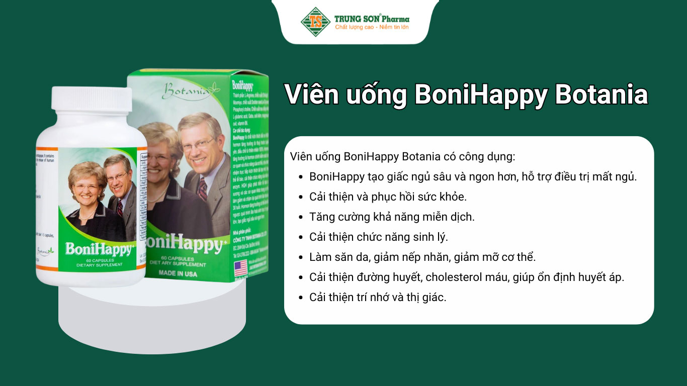 Viên uống BoniHappy Botania hỗ trợ điều trị mất ngủ, cải thiện và phục hồi sức khỏe 