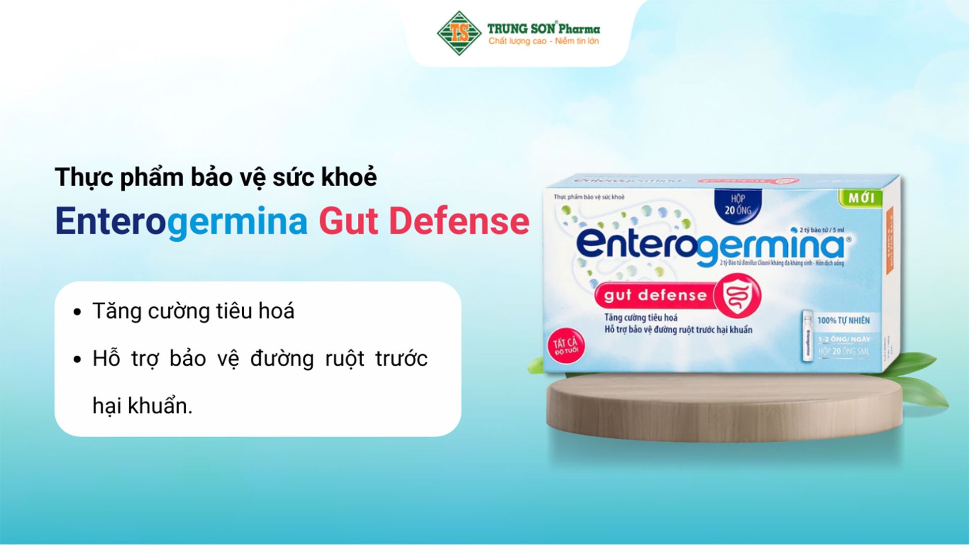 Enterogermina Gut Defense giúp tăng cường tiêu hoá và hỗ trợ bảo vệ đường ruột trước hại khuẩn