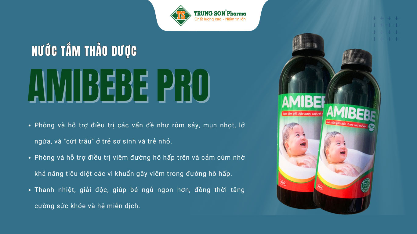 Nước tắm thảo dược Amibebe Pro kháng khuẩn, ngừa rôm sảy