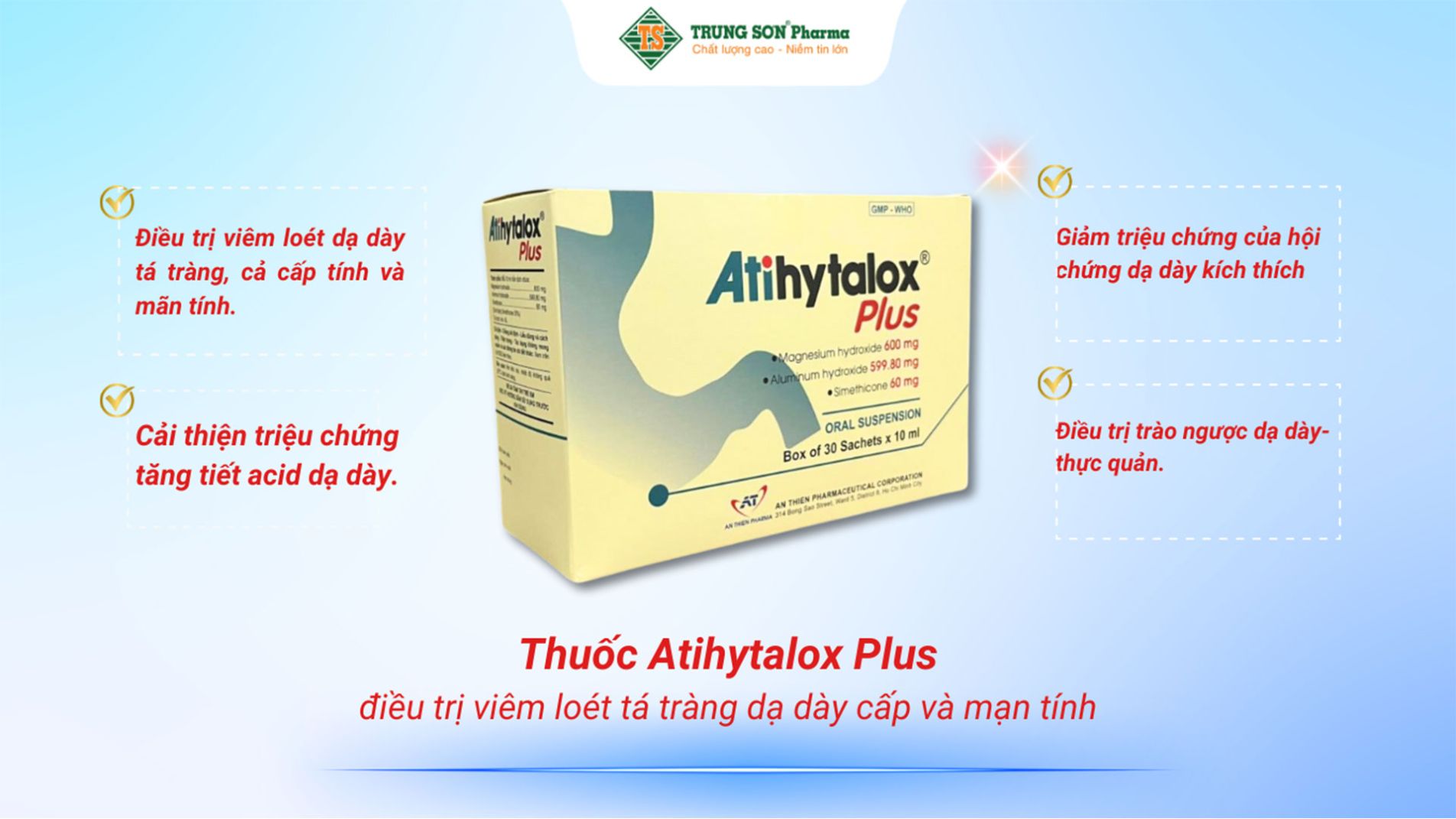 Thuốc Atihytalox Plus điều trị viêm loét tá tràng dạ dày cấp và mạn tính