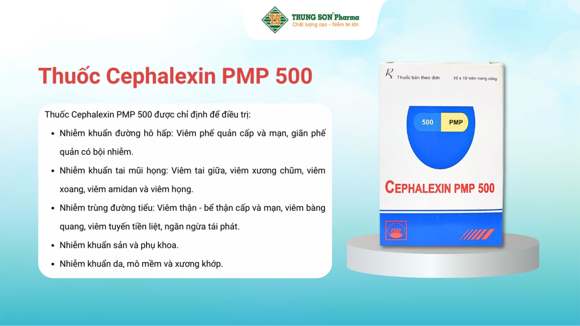 Thuốc Cephalexin PMP 500 Pymepharco điều trị nhiễm khuẩn 