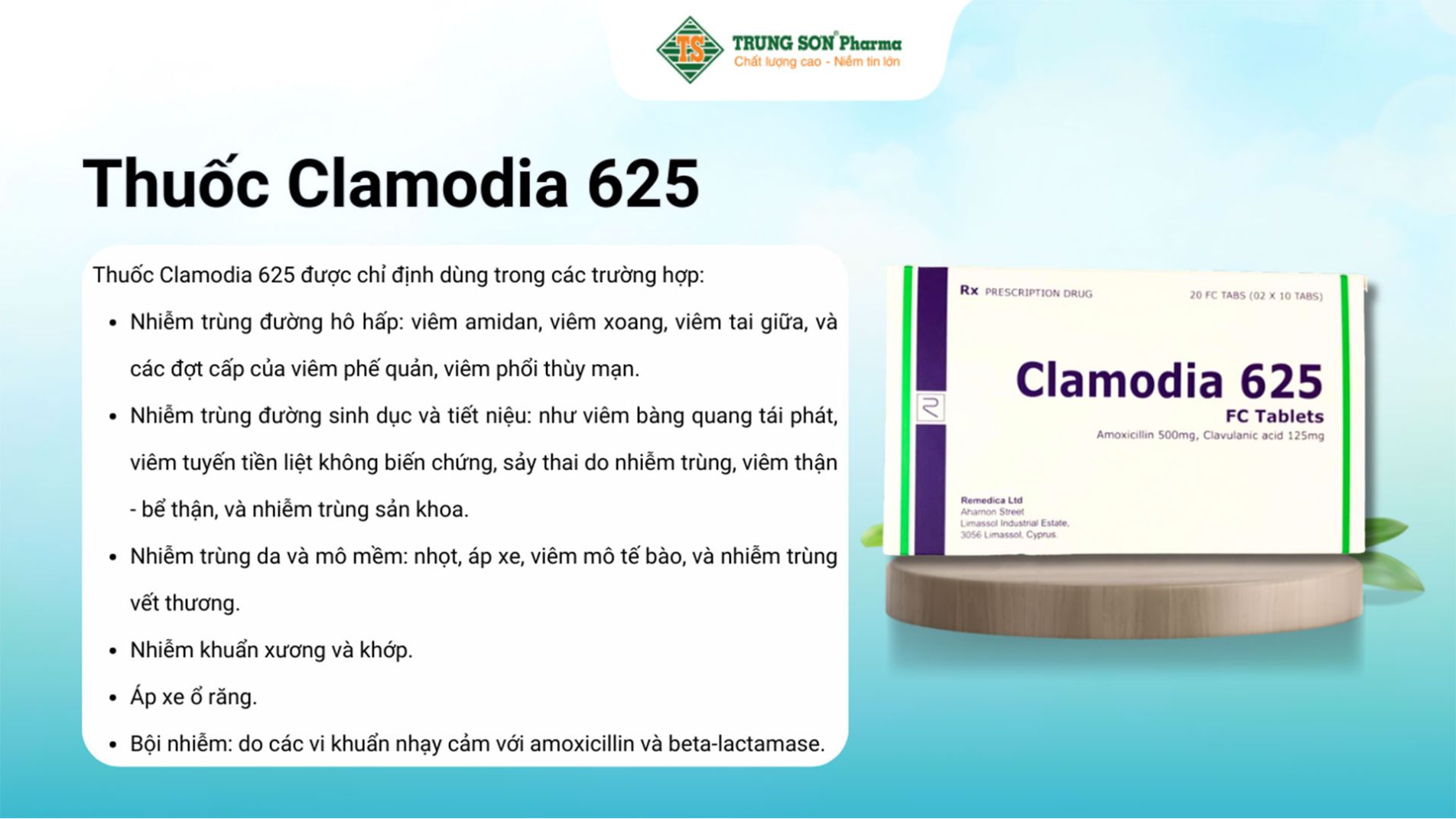 Thuốc Clamodia 625 điều trị viêm xoang, viêm tai giữa, viêm phế quản