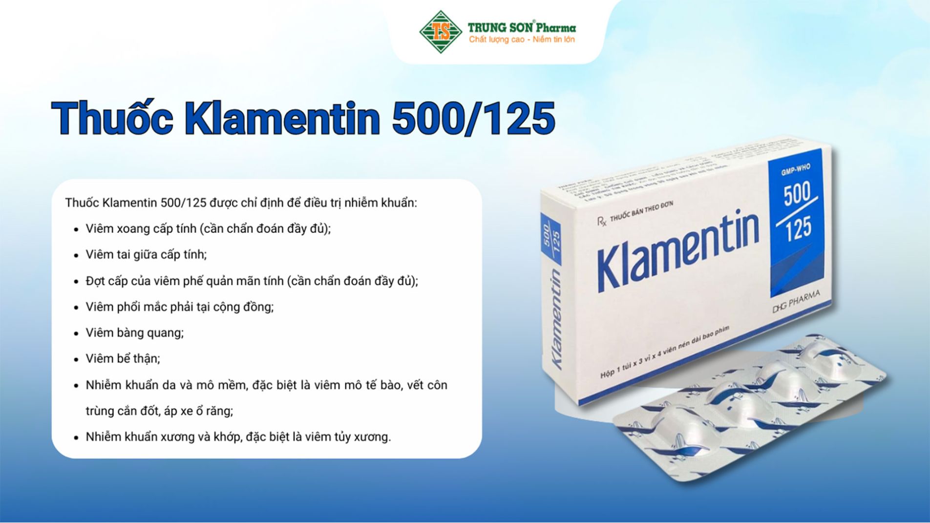 Thuốc Klamentin 500/125 điều trị nhiễm khuẩn