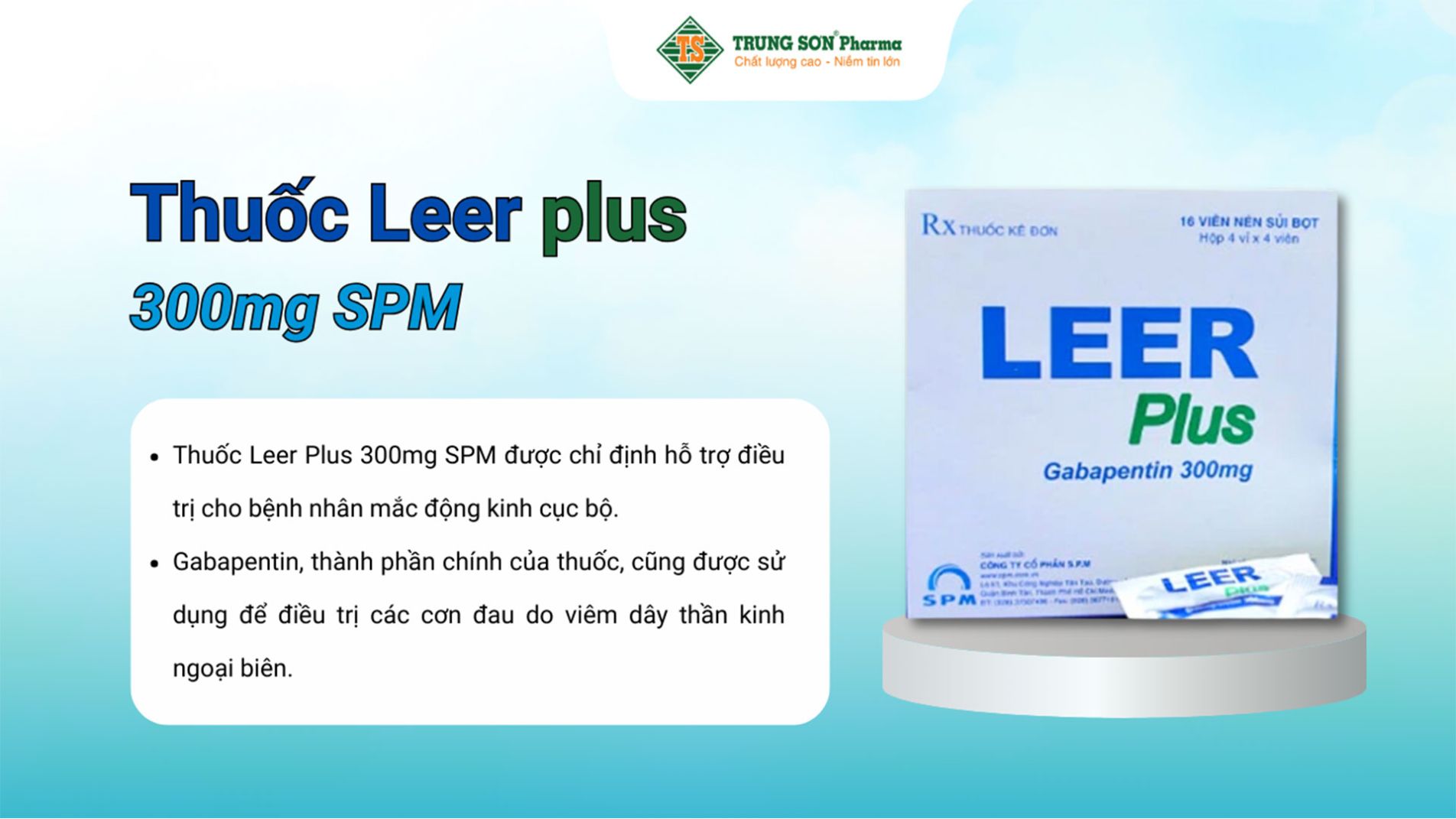 Thuốc Leer plus 300mg SPM điều trị động kinh, đau thần kinh