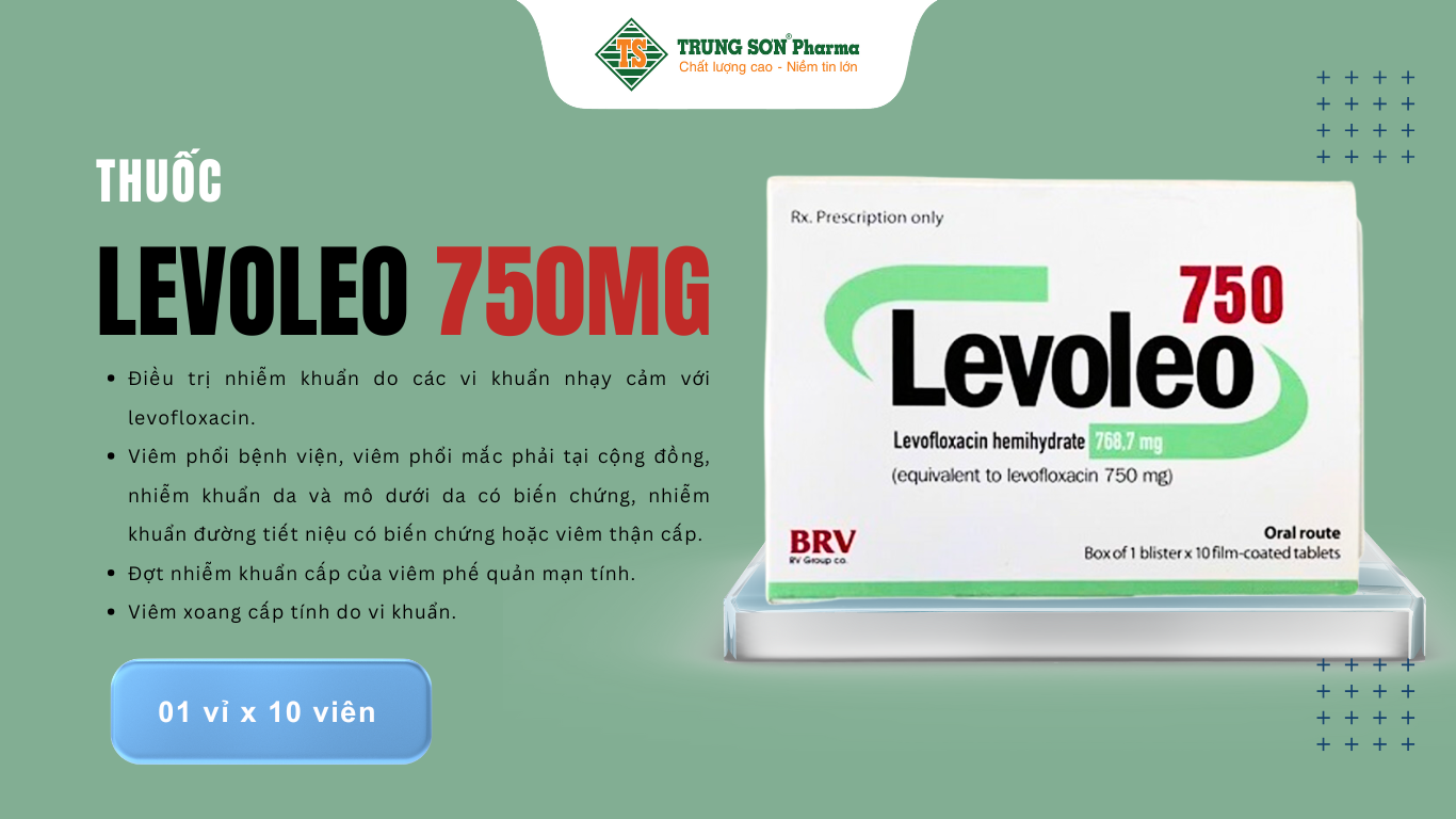 Thuốc Levoleo 750mg điều trị nhiễm khuẩn, viêm phổi 