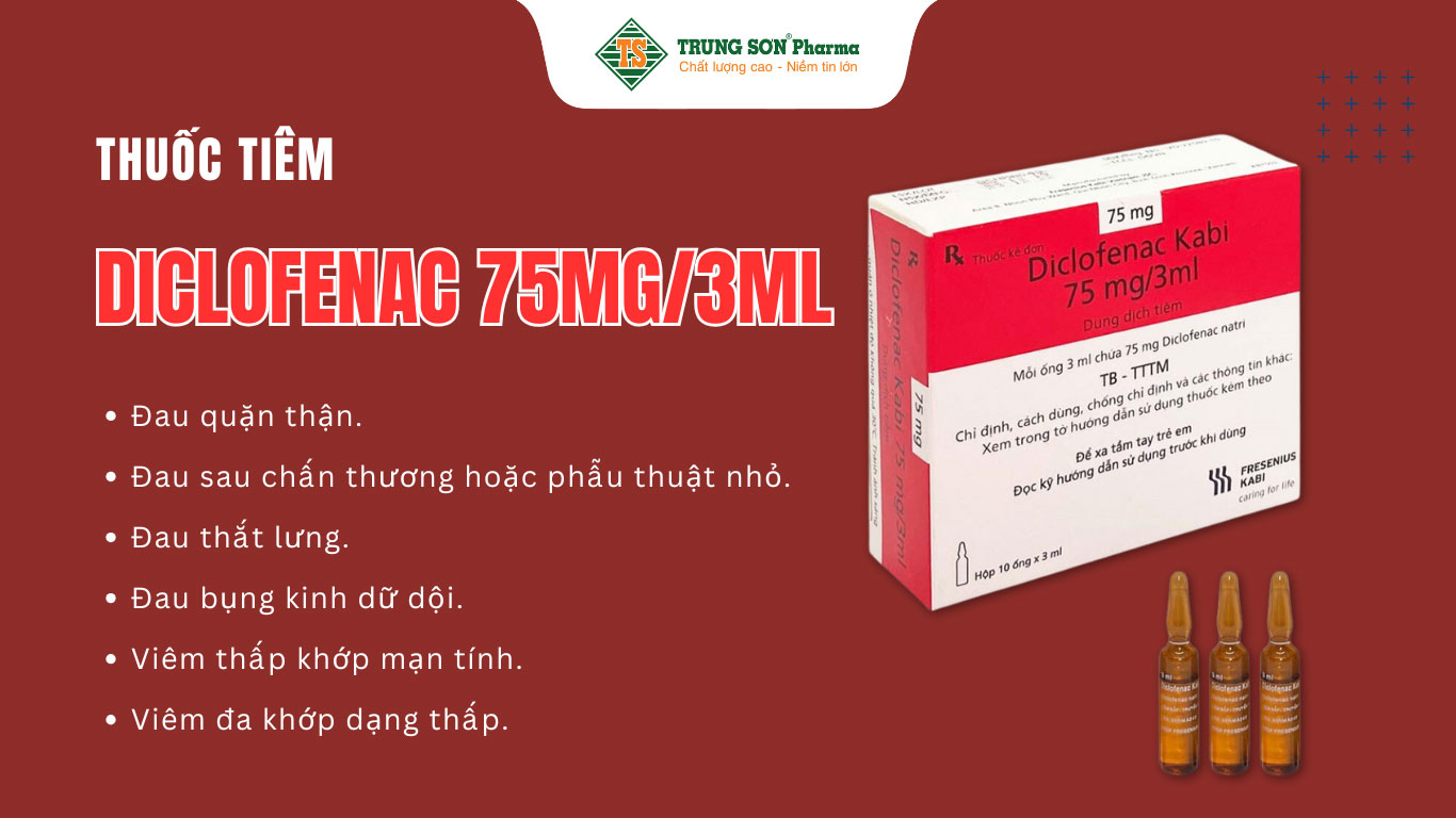 Thuốc tiêm Diclofenac 75mg/3ml điều trị đợt cấp viêm và thoái hóa thấp khớp