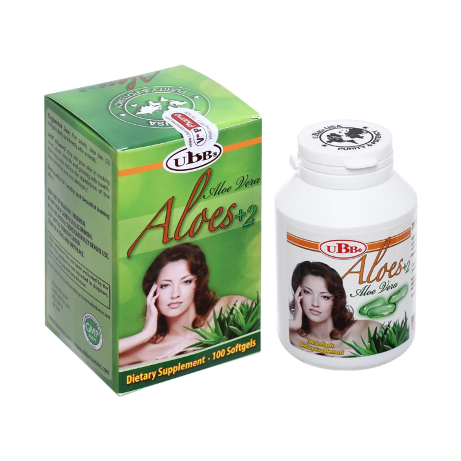 UBB Aloes+2 - Hạn chế lão hóa, làm đẹp da (chai 100 viên)