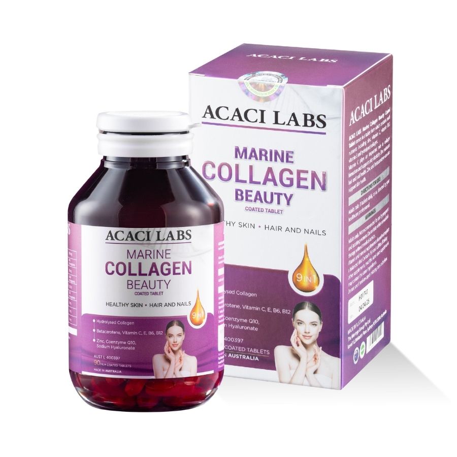 Acaci Labs Marine Collagen Beauty Coated Tablet -  Hỗ trợ cho da, tóc, móng tay khỏe mạnh