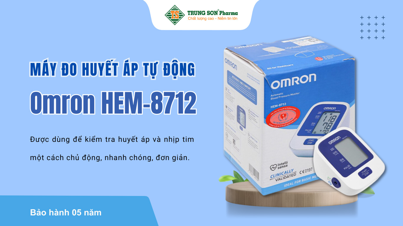 Máy đo huyết áp tự động Omron HEM-8712 hỗ trợ đo huyết áp và nhịp tim