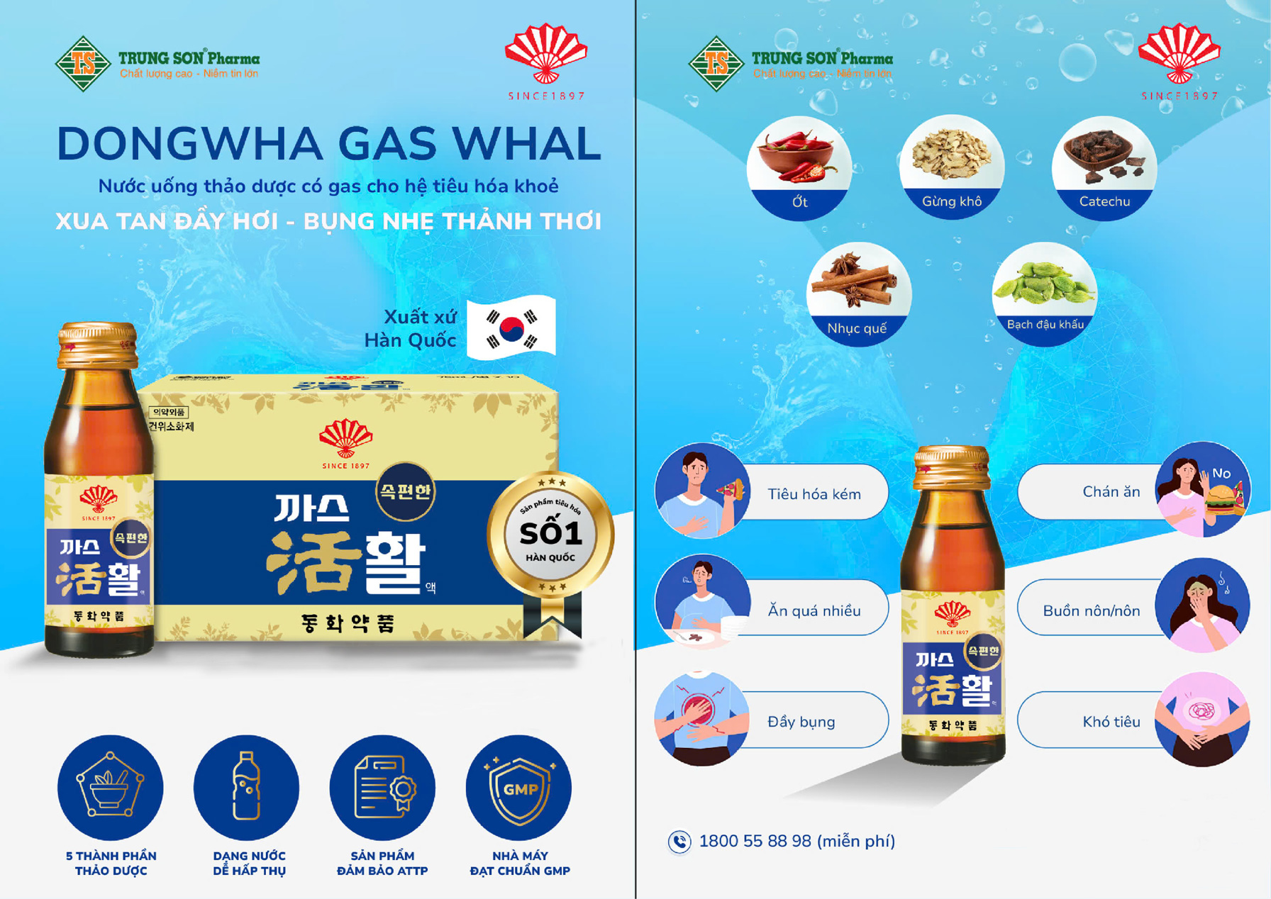 Dongwha Gas Whal sử dụng cho các triệu chứng như tiêu hoá kém, ăn quá nhiều, khó tiêu