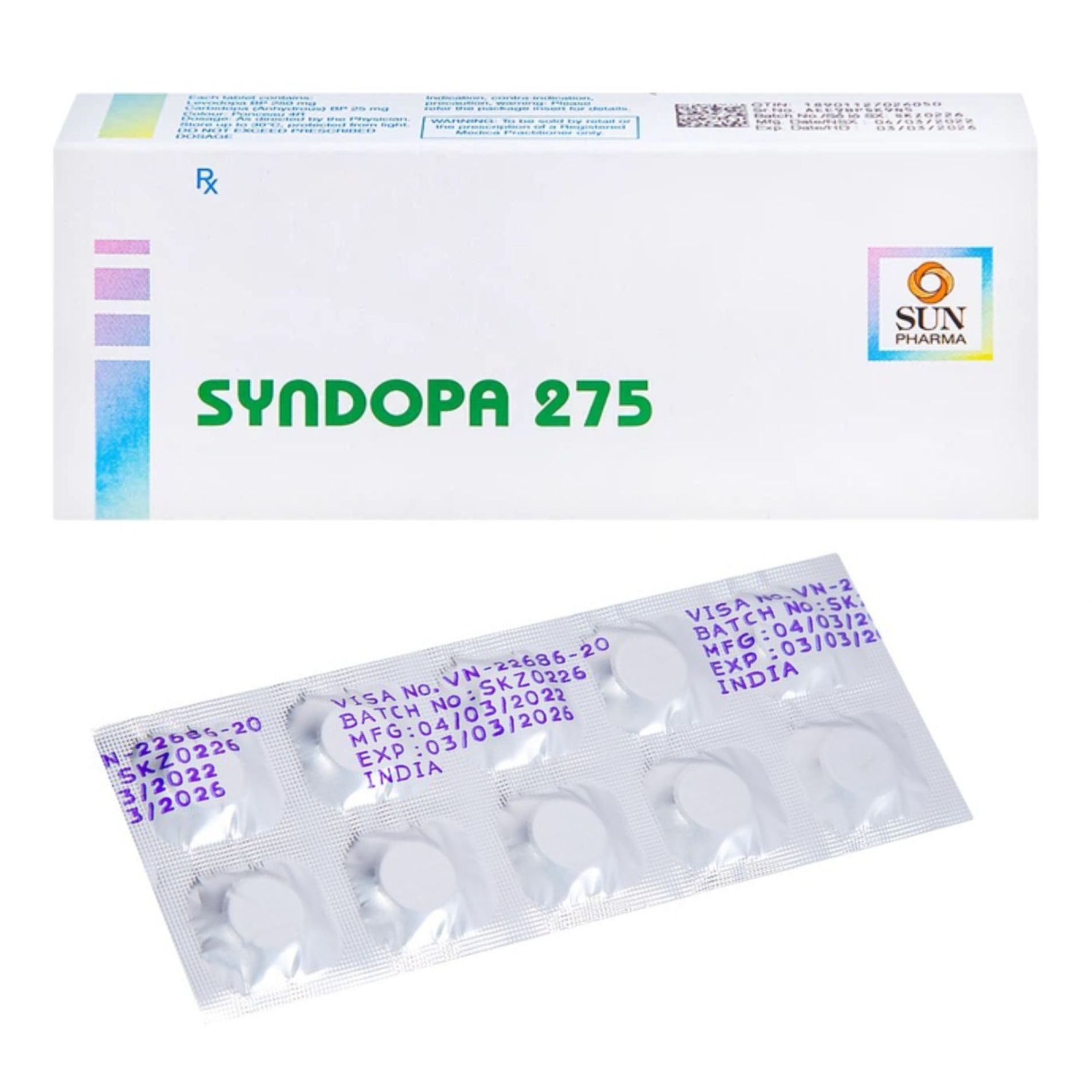 Thuốc Syndopa 275mg Sun Pharma điều trị triệu chứng bệnh parkinson (50 viên)