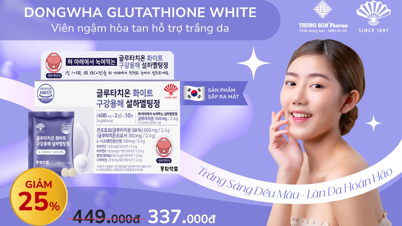 Dongwha Glutathione White Viên ngậm hòa tan hỗ trợ trắng da