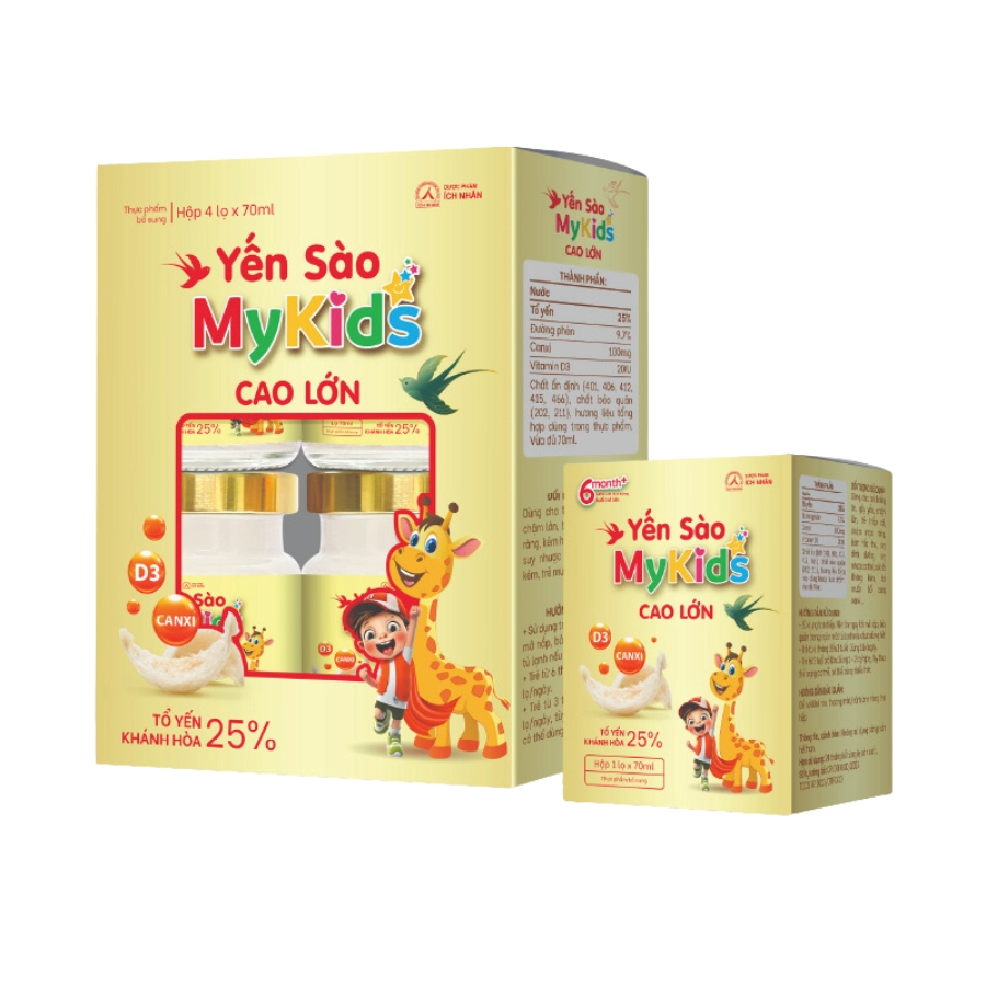 Yến Sào Mykids Cao Lớn - Bổ Sung Canxi và Vitamin D cho Trẻ Em (Hộp 4 Lọ)