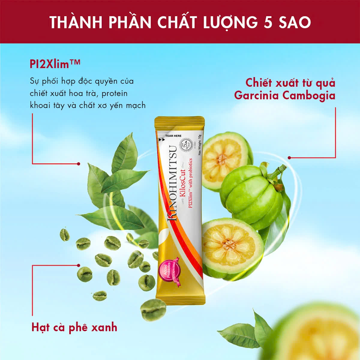 Bột uống Kinohimitsu Kiloscut chứa thành phần chất lượng 5 sao