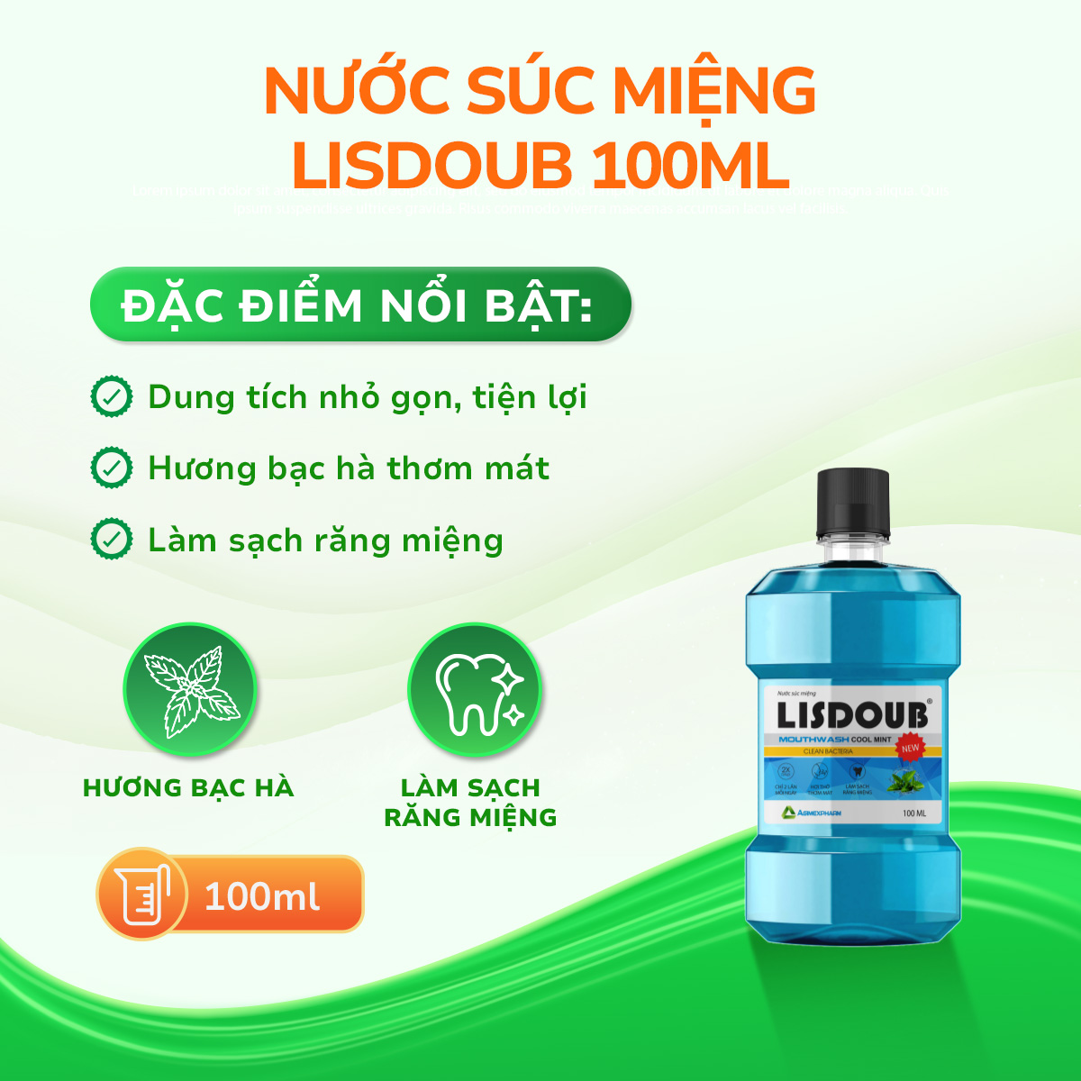 Nước Súc Miệng Lisdoub làm sạch răng miệng và họng, giúp hơi thở thơm tho (100ml)
