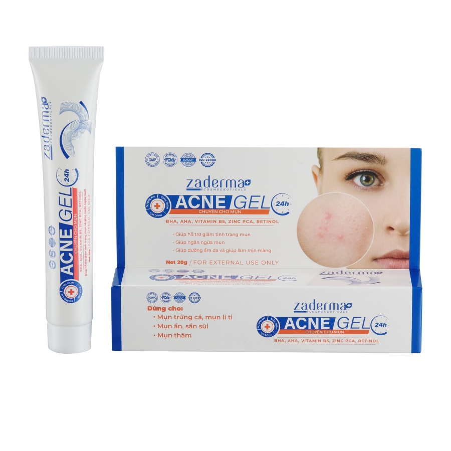 Gel ngăn ngừa mụn, giảm mụn, mờ thâm Zaderma Acne Gel 24h (20g) 