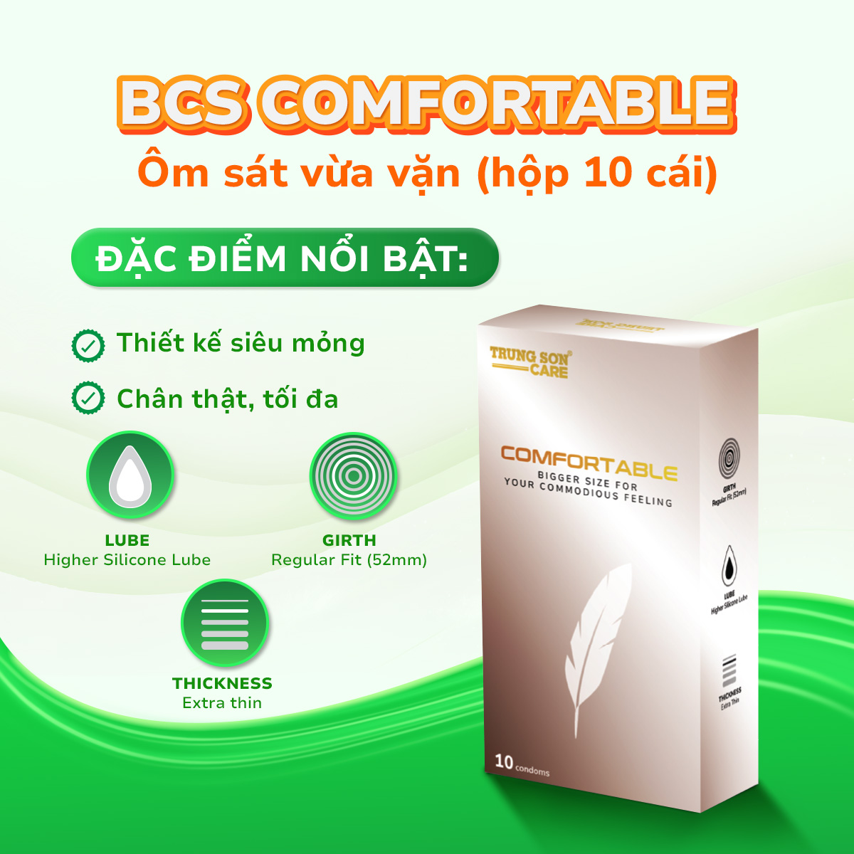 Bao cao su Comfortable Trung Son Care (Hộp 10 cái)