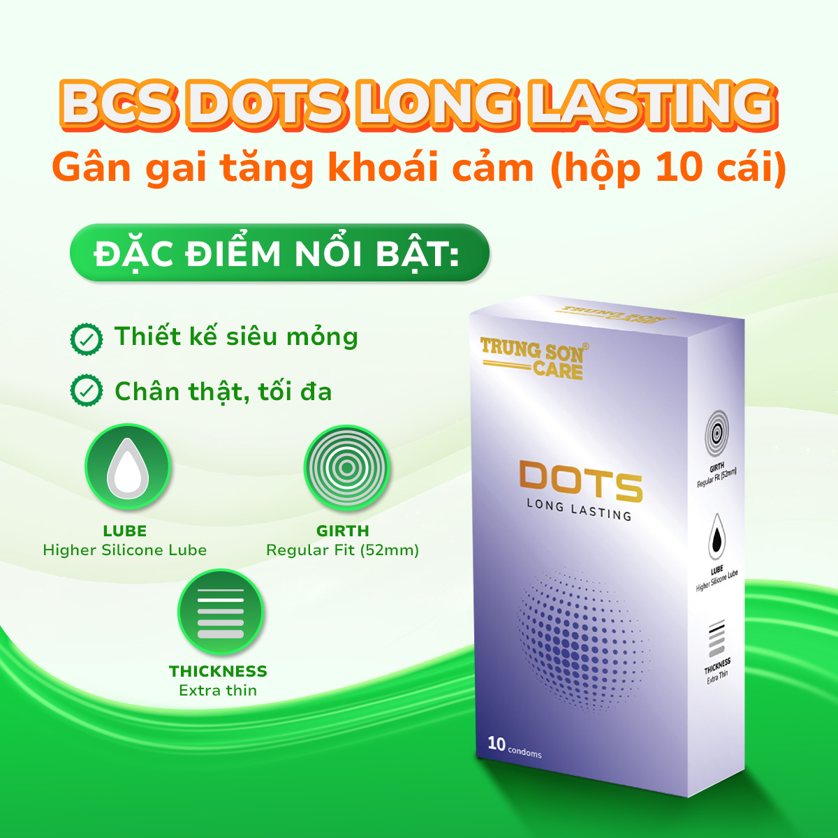 Bao cao su Dots Long Lasting Trung Son Care (Hộp 10 cái)