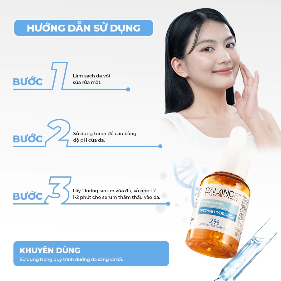 03 Bước sử dụng Serum Cấp Nước Dưỡng Ẩm Balance Active Formula