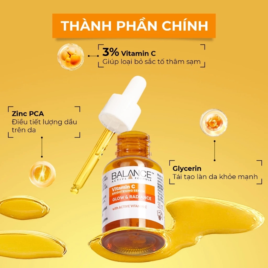 Serum Sáng Da Mờ Thâm Balance chứa thành phần vitamin C trị thâm cho da