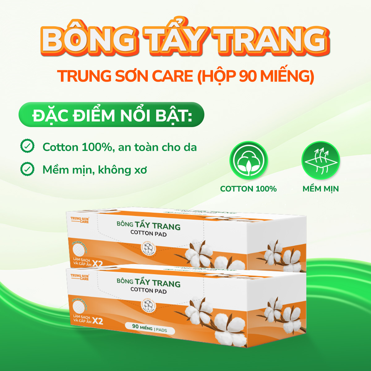 Bông tẩy trang Trung Sơn Care (Hộp 90 miếng)