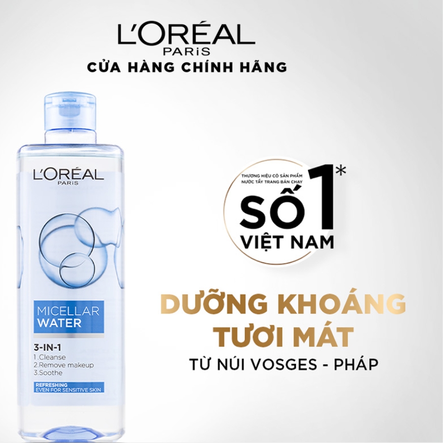 Nước Tẩy Trang L'Oreal Tươi Mát Cho Da Dầu, Hỗn Hợp 400ml