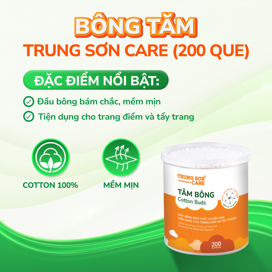 Tăm Bông Trung Son Care (Hộp 200 que)