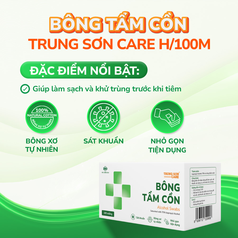 Bông tẩm cồn Trung Sơn Care (Hộp 100 miếng)
