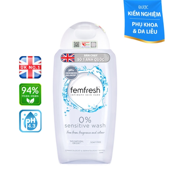 Dung Dịch Vệ Sinh Phụ Nữ Cao Cấp Cho Da Nhạy Cảm Femfresh 0% Sensitive Intimate Wash 250ml
