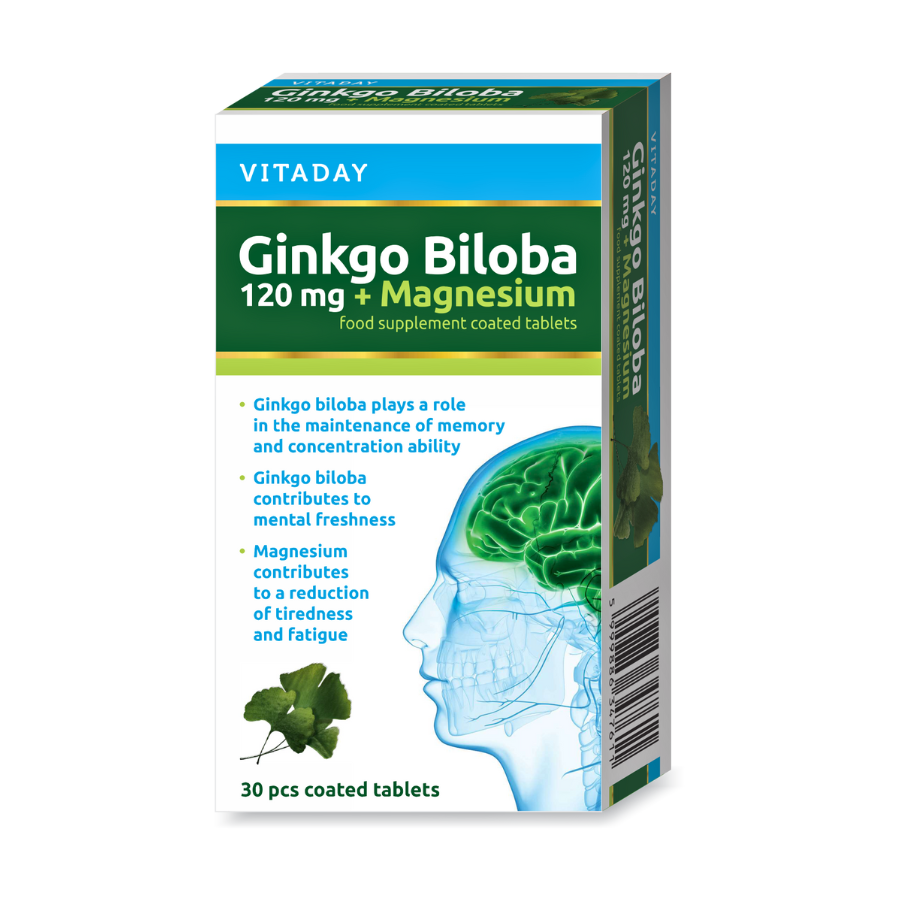 Viên Nén Vitaday Ginkgo Biloba 120 Mg + Magnesium (Hộp 30 viên)